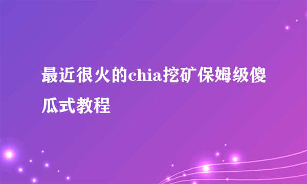 最近很火的chia挖矿保姆级傻瓜式教程