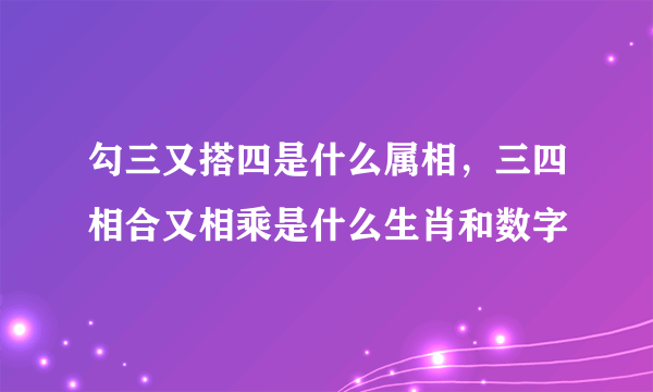 勾三又搭四是什么属相，三四相合又相乘是什么生肖和数字