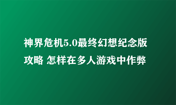 神界危机5.0最终幻想纪念版攻略 怎样在多人游戏中作弊