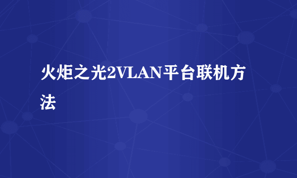 火炬之光2VLAN平台联机方法