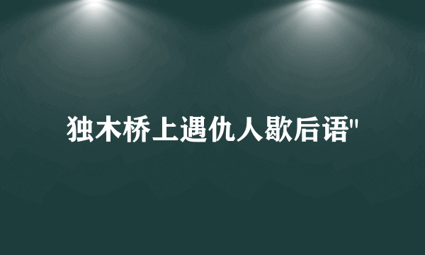 独木桥上遇仇人歇后语