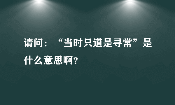 请问：“当时只道是寻常”是什么意思啊？