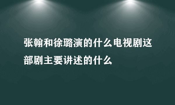 张翰和徐璐演的什么电视剧这部剧主要讲述的什么