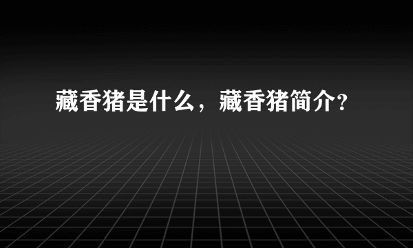 藏香猪是什么，藏香猪简介？