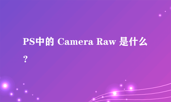 PS中的 Camera Raw 是什么？