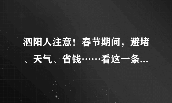 泗阳人注意！春节期间，避堵、天气、省钱……看这一条就够了！