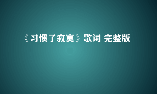 《习惯了寂寞》歌词 完整版