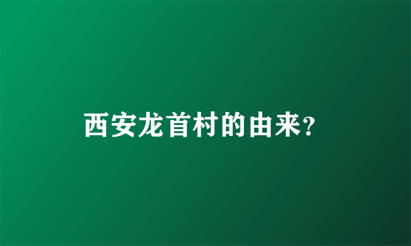 西安龙首村的由来？