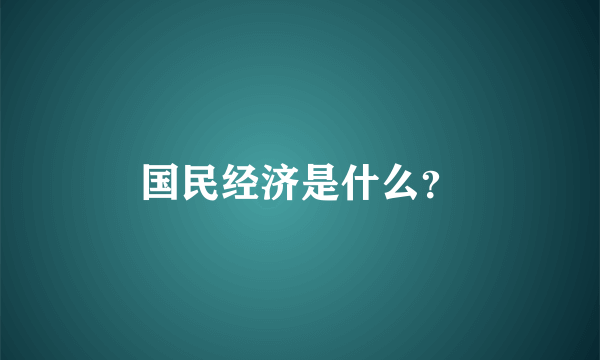 国民经济是什么？