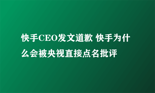 快手CEO发文道歉 快手为什么会被央视直接点名批评