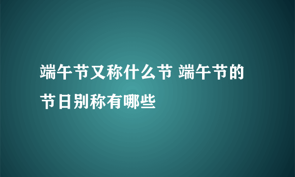 端午节又称什么节 端午节的节日别称有哪些