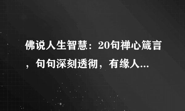 佛说人生智慧：20句禅心箴言，句句深刻透彻，有缘人自然能悟懂