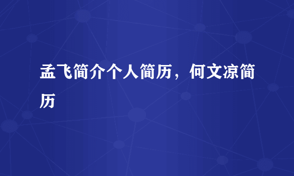 孟飞简介个人简历，何文凉简历