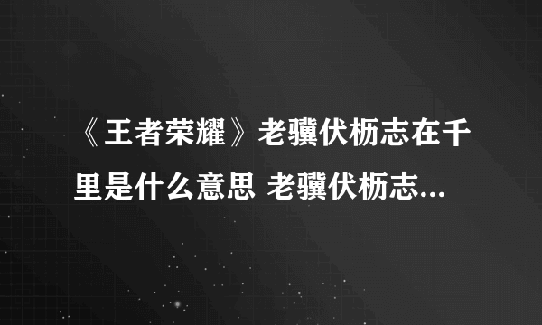 《王者荣耀》老骥伏枥志在千里是什么意思 老骥伏枥志在千里英雄名字