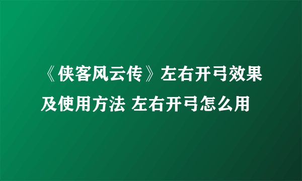 《侠客风云传》左右开弓效果及使用方法 左右开弓怎么用