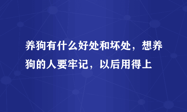 养狗有什么好处和坏处，想养狗的人要牢记，以后用得上