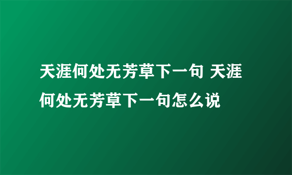 天涯何处无芳草下一句 天涯何处无芳草下一句怎么说