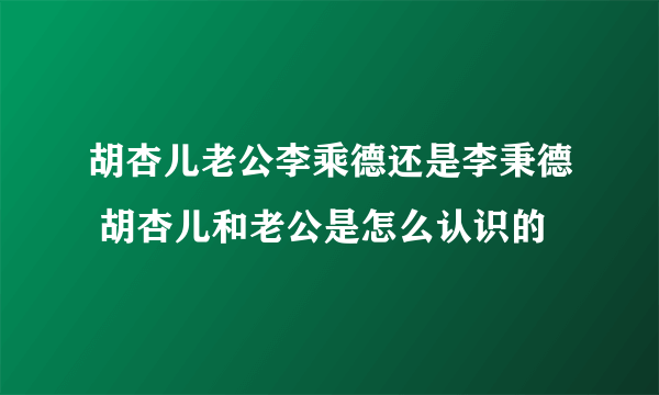 胡杏儿老公李乘德还是李秉德 胡杏儿和老公是怎么认识的