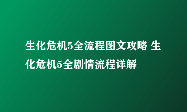 生化危机5全流程图文攻略 生化危机5全剧情流程详解