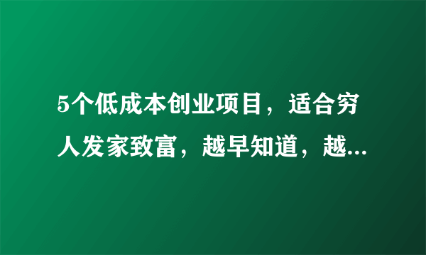 5个低成本创业项目，适合穷人发家致富，越早知道，越少走弯路！