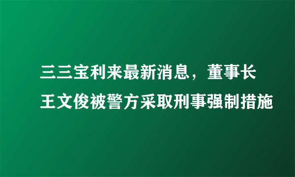 三三宝利来最新消息，董事长王文俊被警方采取刑事强制措施