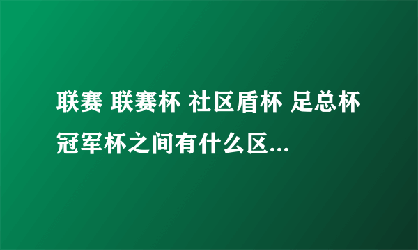 联赛 联赛杯 社区盾杯 足总杯 冠军杯之间有什么区别？还有什么比赛吗？谢谢