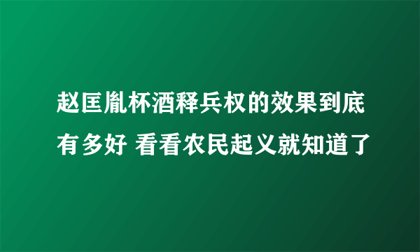 赵匡胤杯酒释兵权的效果到底有多好 看看农民起义就知道了