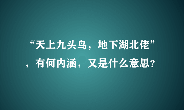 “天上九头鸟，地下湖北佬”，有何内涵，又是什么意思？