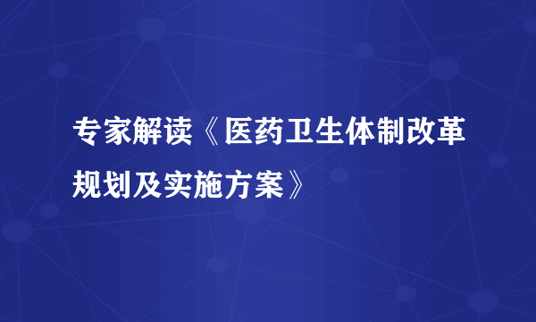 专家解读《医药卫生体制改革规划及实施方案》