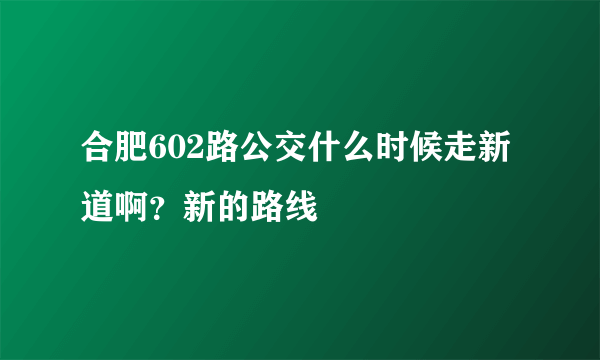 合肥602路公交什么时候走新道啊？新的路线