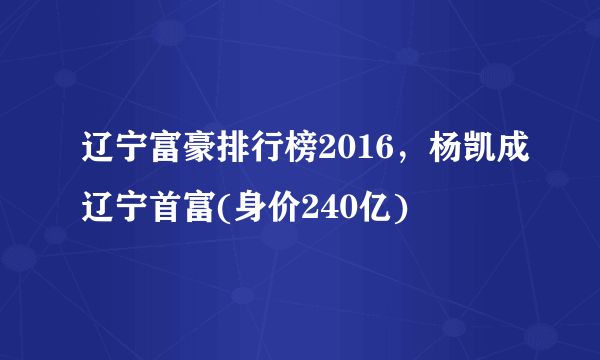 辽宁富豪排行榜2016，杨凯成辽宁首富(身价240亿)