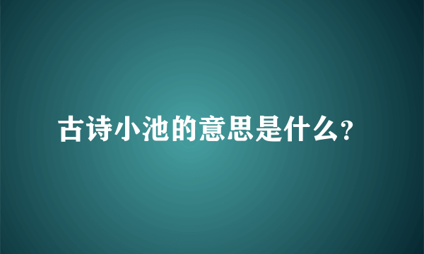 古诗小池的意思是什么？