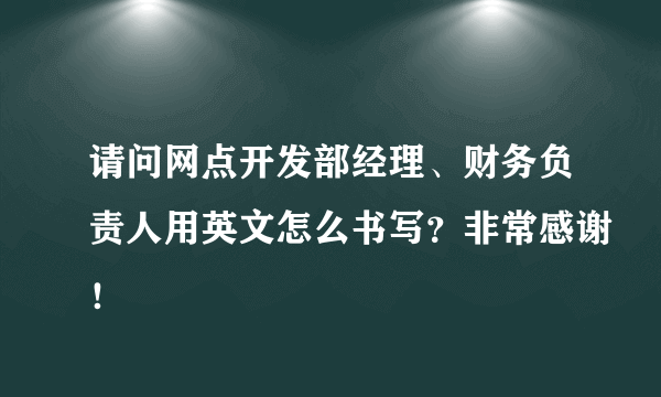 请问网点开发部经理、财务负责人用英文怎么书写？非常感谢！