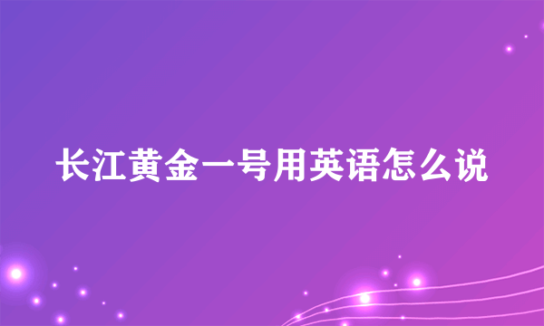 长江黄金一号用英语怎么说