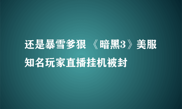 还是暴雪爹狠 《暗黑3》美服知名玩家直播挂机被封