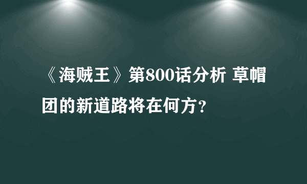 《海贼王》第800话分析 草帽团的新道路将在何方？