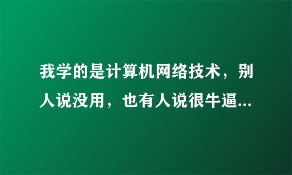 我学的是计算机网络技术，别人说没用，也有人说很牛逼，到底谁说的是真的？这个专业到底好不好？难学吗？