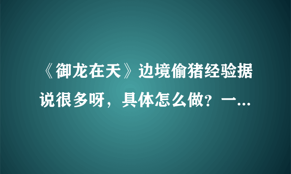 《御龙在天》边境偷猪经验据说很多呀，具体怎么做？一天可以做几次？