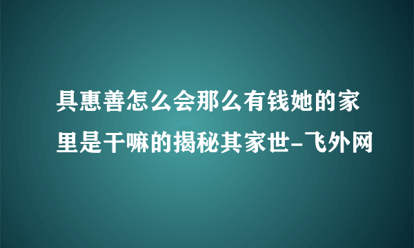 具惠善怎么会那么有钱她的家里是干嘛的揭秘其家世-飞外网