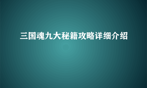 三国魂九大秘籍攻略详细介绍