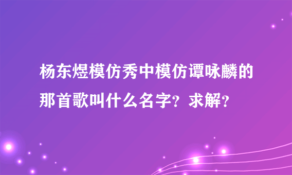 杨东煜模仿秀中模仿谭咏麟的那首歌叫什么名字？求解？