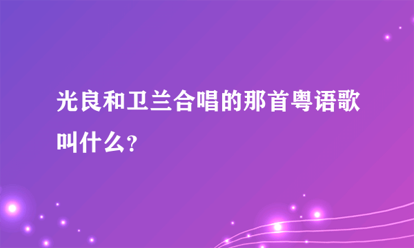 光良和卫兰合唱的那首粤语歌叫什么？