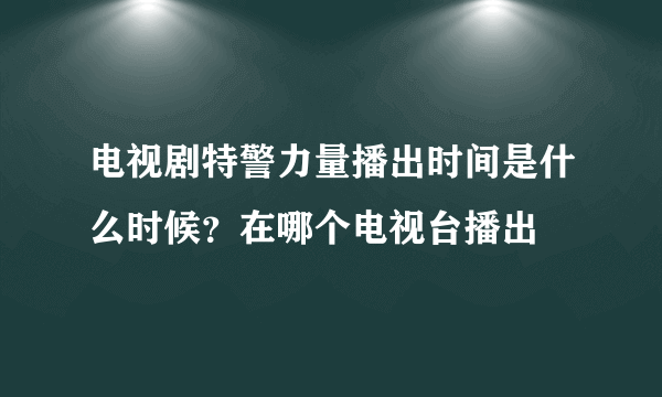 电视剧特警力量播出时间是什么时候？在哪个电视台播出