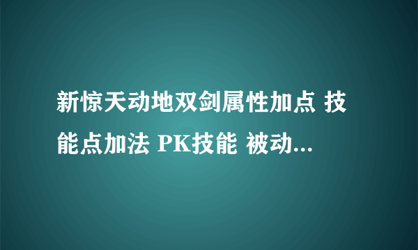 新惊天动地双剑属性加点 技能点加法 PK技能 被动技能用那几