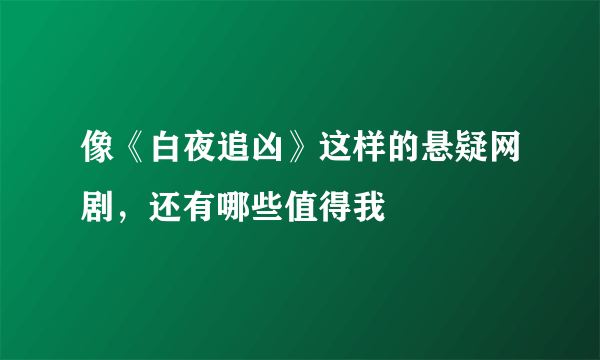 像《白夜追凶》这样的悬疑网剧，还有哪些值得我