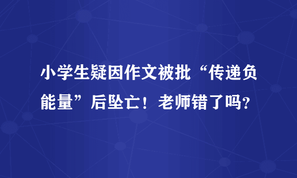 小学生疑因作文被批“传递负能量”后坠亡！老师错了吗？