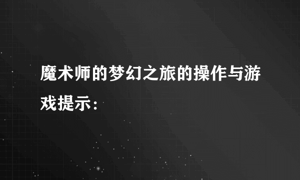 魔术师的梦幻之旅的操作与游戏提示：