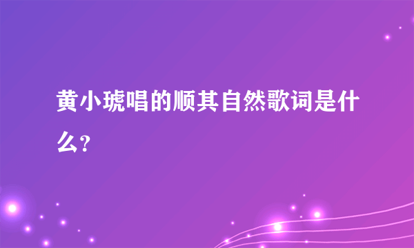 黄小琥唱的顺其自然歌词是什么？