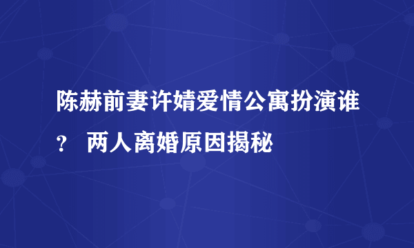 陈赫前妻许婧爱情公寓扮演谁？ 两人离婚原因揭秘