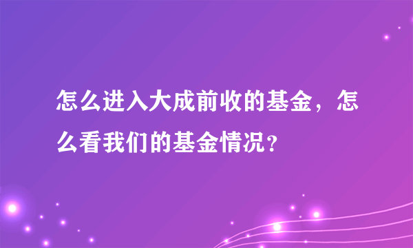 怎么进入大成前收的基金，怎么看我们的基金情况？